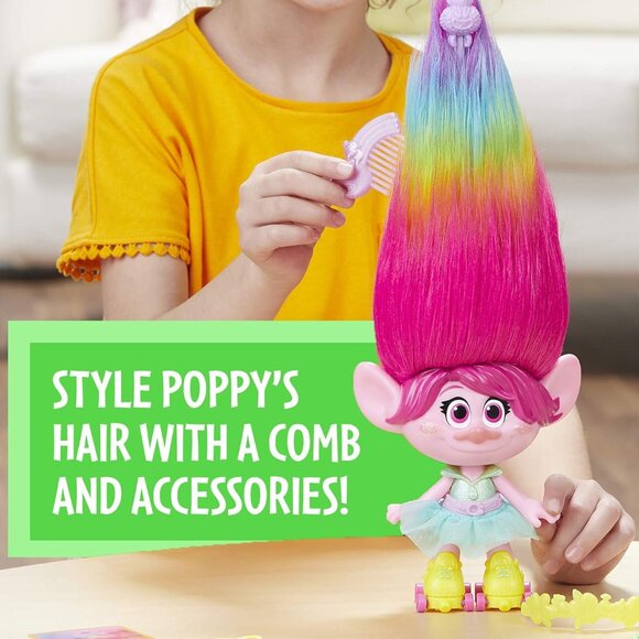 New in Box-Hasbro Trolls Party Hair Poppy Musical Doll-Speaking in French - Picture 12 of 16